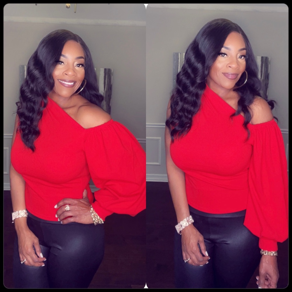Red off the shoulder long sleeve top